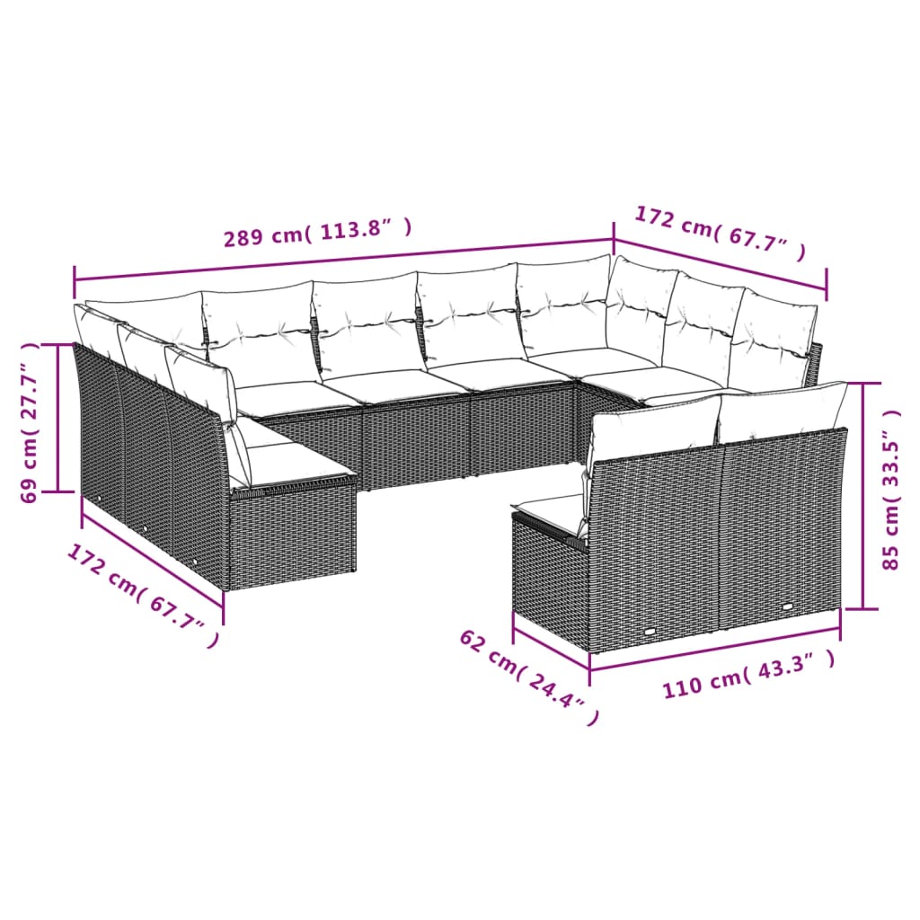 11-teiliges Gartensofa-Set mit Kissen, braun, Polyrattan – Bild 6