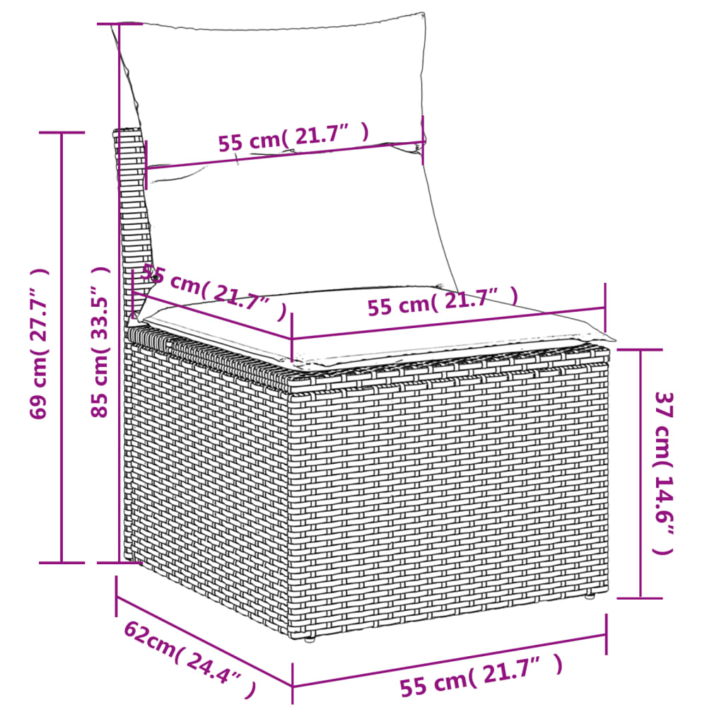 11-teiliges Gartensofa-Set mit Kissen, braun, Polyrattan – Bild 7