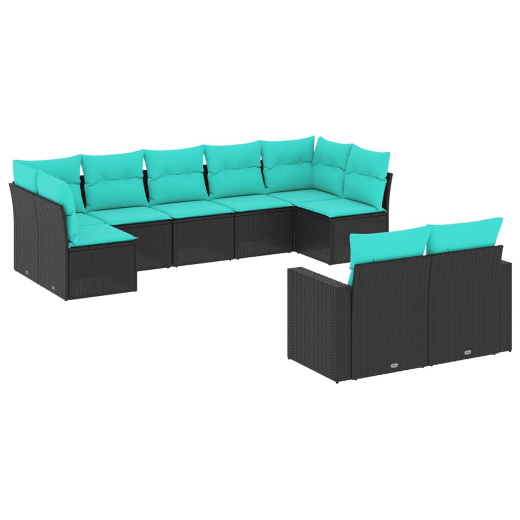 9-tlg. Garten-Sofagarnitur mit Kissen Schwarz Poly Rattan – Bild 2