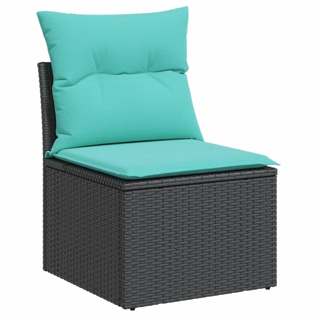 9-tlg. Garten-Sofagarnitur mit Kissen Schwarz Poly Rattan – Bild 4