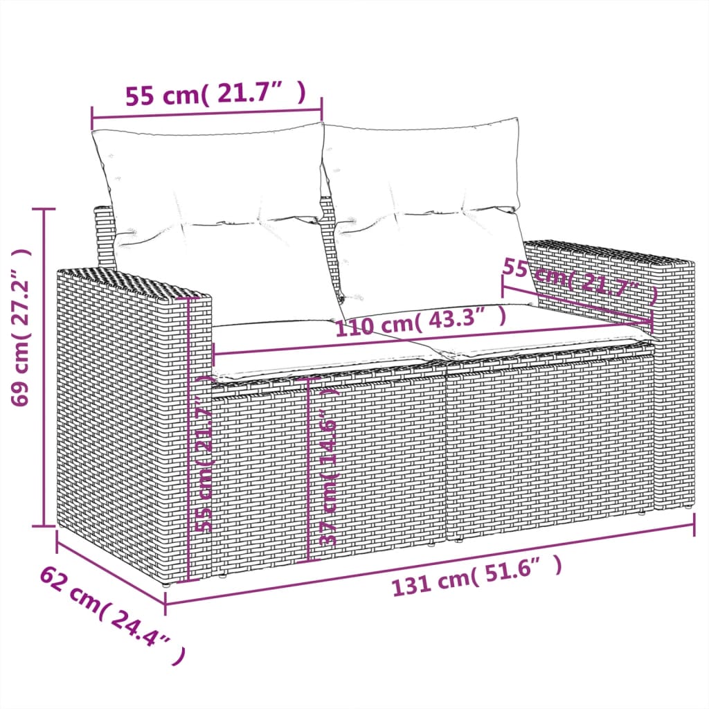 9-tlg. Garten-Sofagarnitur mit Kissen Schwarz Poly Rattan – Bild 9