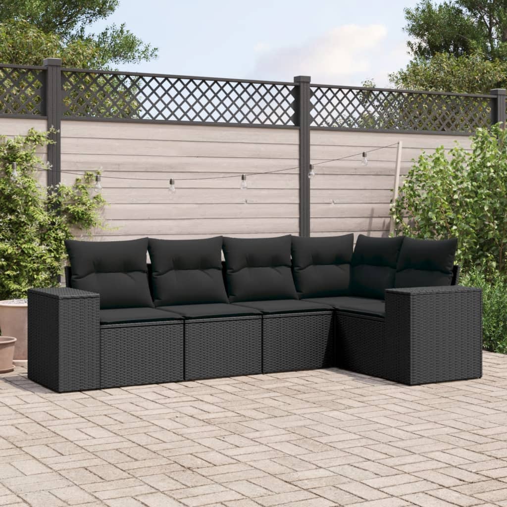 5-tlg. Garten-Sofagarnitur mit Kissen Schwarz Poly Rattan – Bild 2