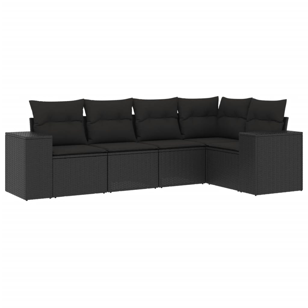 5-tlg. Garten-Sofagarnitur mit Kissen Schwarz Poly Rattan – Bild 3
