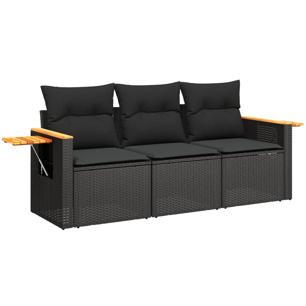 3-tlg. Garten-Sofagarnitur mit Kissen Schwarz Poly Rattan – Bild 3