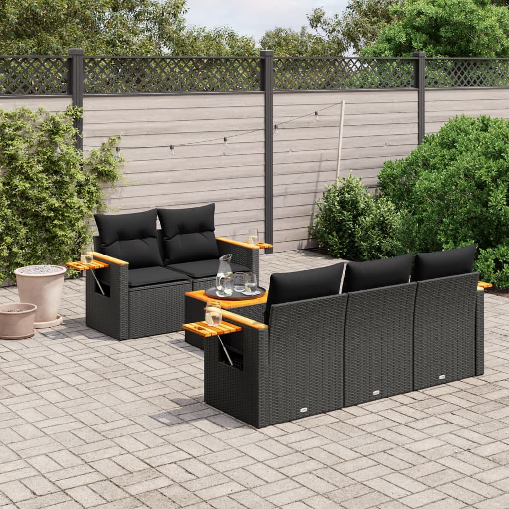6-tlg. Garten-Sofagarnitur mit Kissen Schwarz Poly Rattan – Bild 2