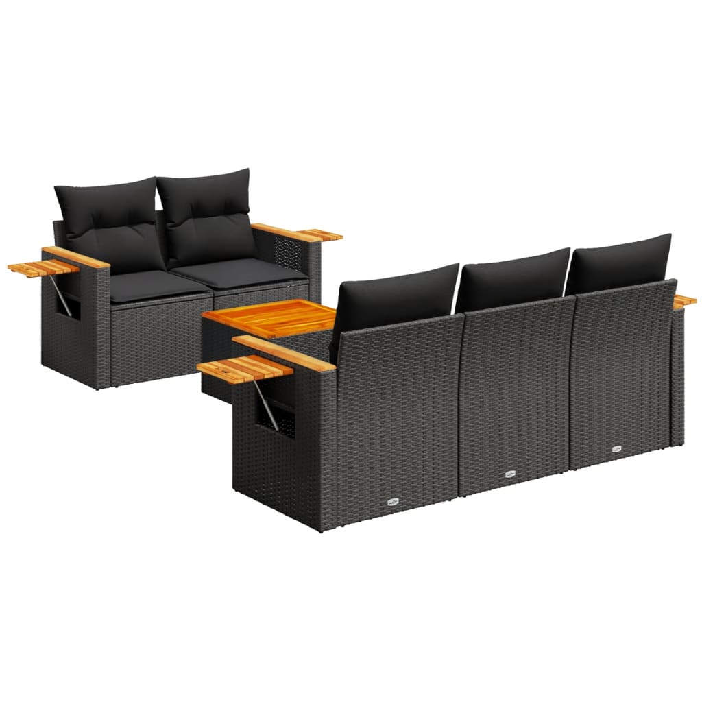 6-tlg. Garten-Sofagarnitur mit Kissen Schwarz Poly Rattan – Bild 3
