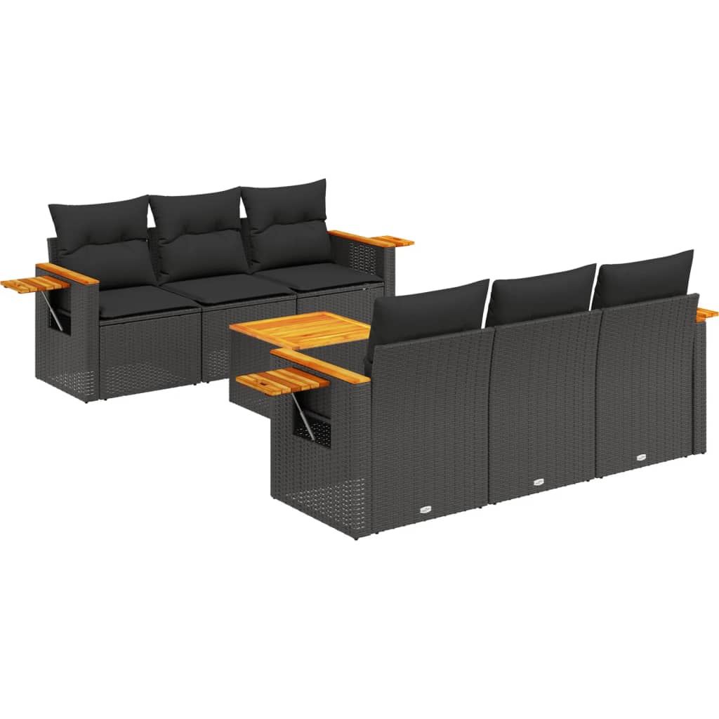 7-tlg. Garten-Sofagarnitur mit Kissen Schwarz Poly Rattan – Bild 3