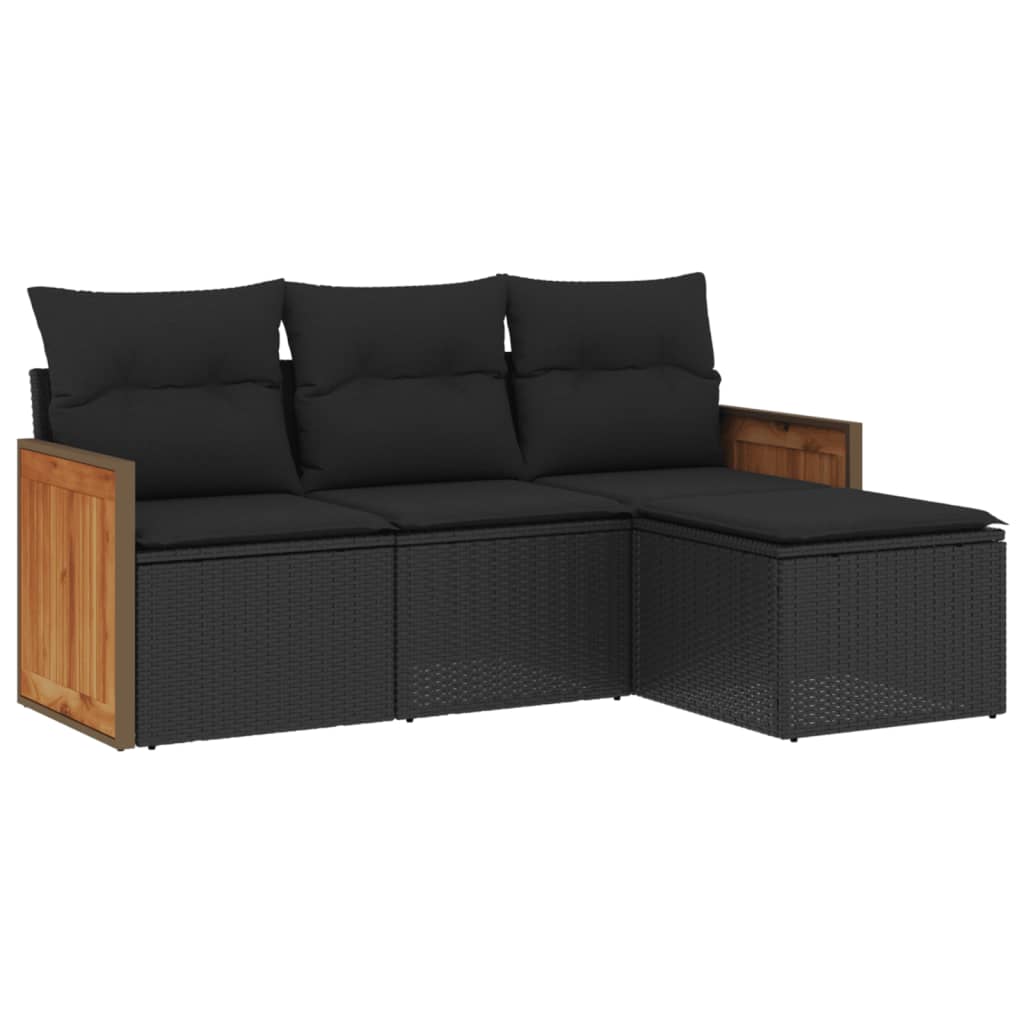 4-tlg. Garten-Sofagarnitur mit Kissen Schwarz Poly Rattan – Bild 3