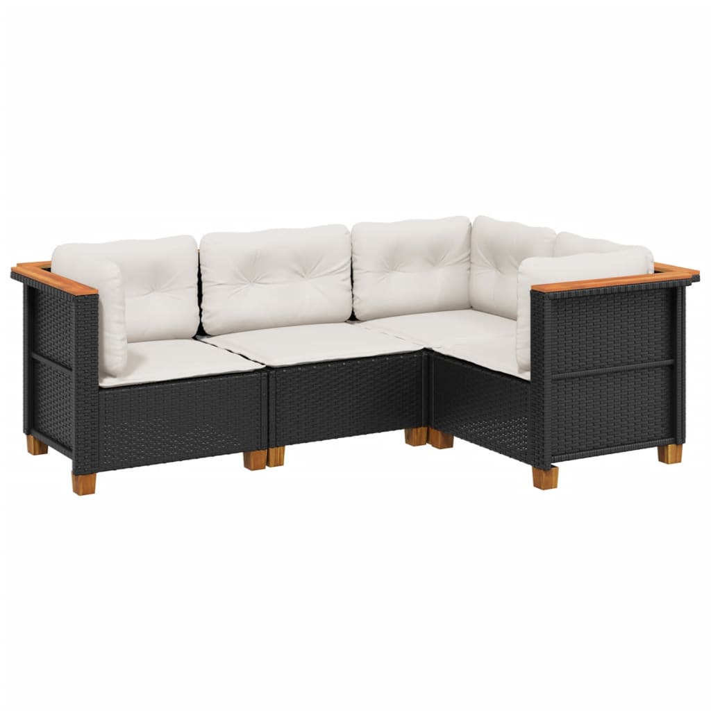 4-tlg. Garten-Sofagarnitur mit Kissen Schwarz Poly Rattan – Bild 2