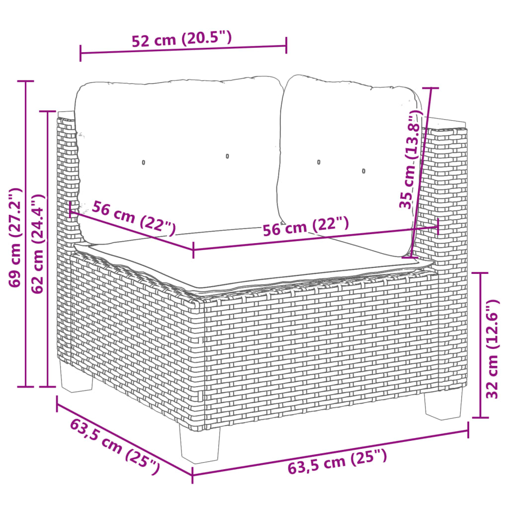 4-tlg. Garten-Sofagarnitur mit Kissen Schwarz Poly Rattan – Bild 8