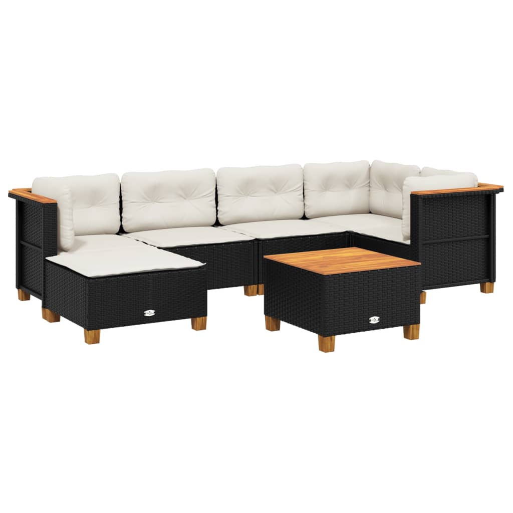 7-tlg. Garten-Sofagarnitur mit Kissen Schwarz Poly Rattan – Bild 2