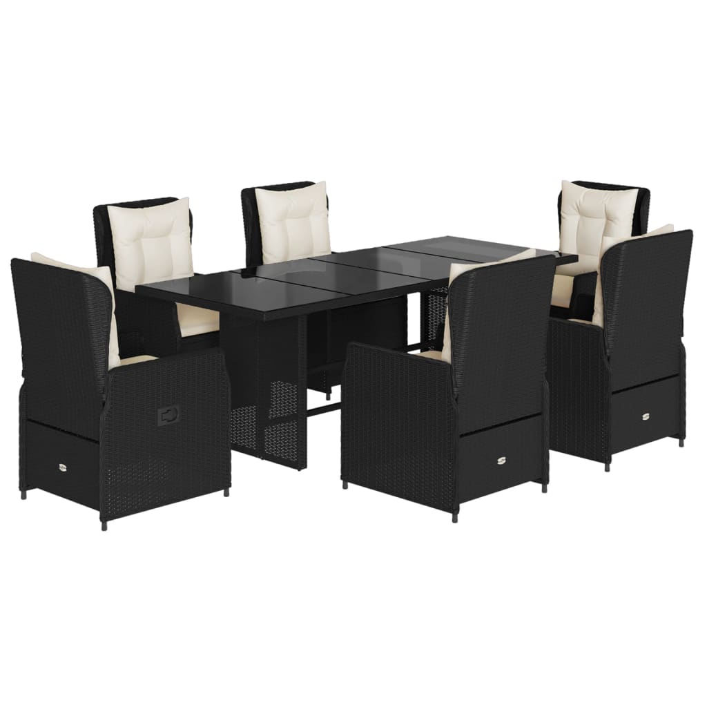 7-tlg. Garten-Essgruppe mit Kissen Schwarz Poly Rattan – Bild 2