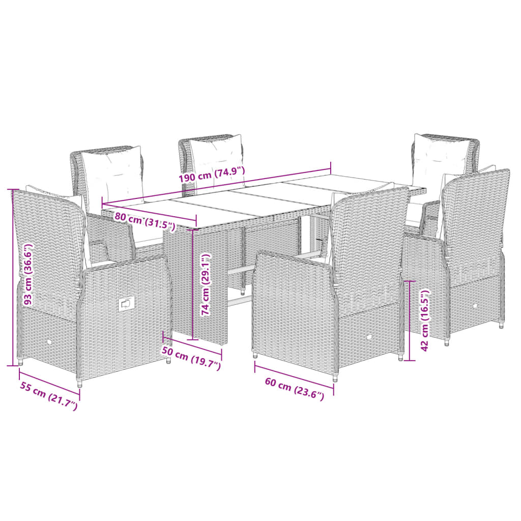 7-tlg. Garten-Essgruppe mit Kissen Schwarz Poly Rattan – Bild 8