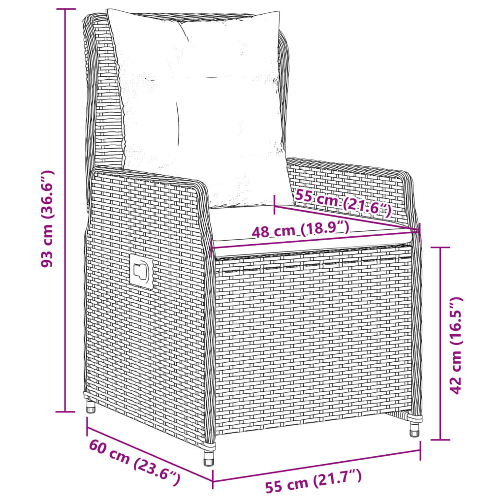 3-tlg. Garten-Essgruppe mit Kissen Schwarz Poly Rattan – Bild 10