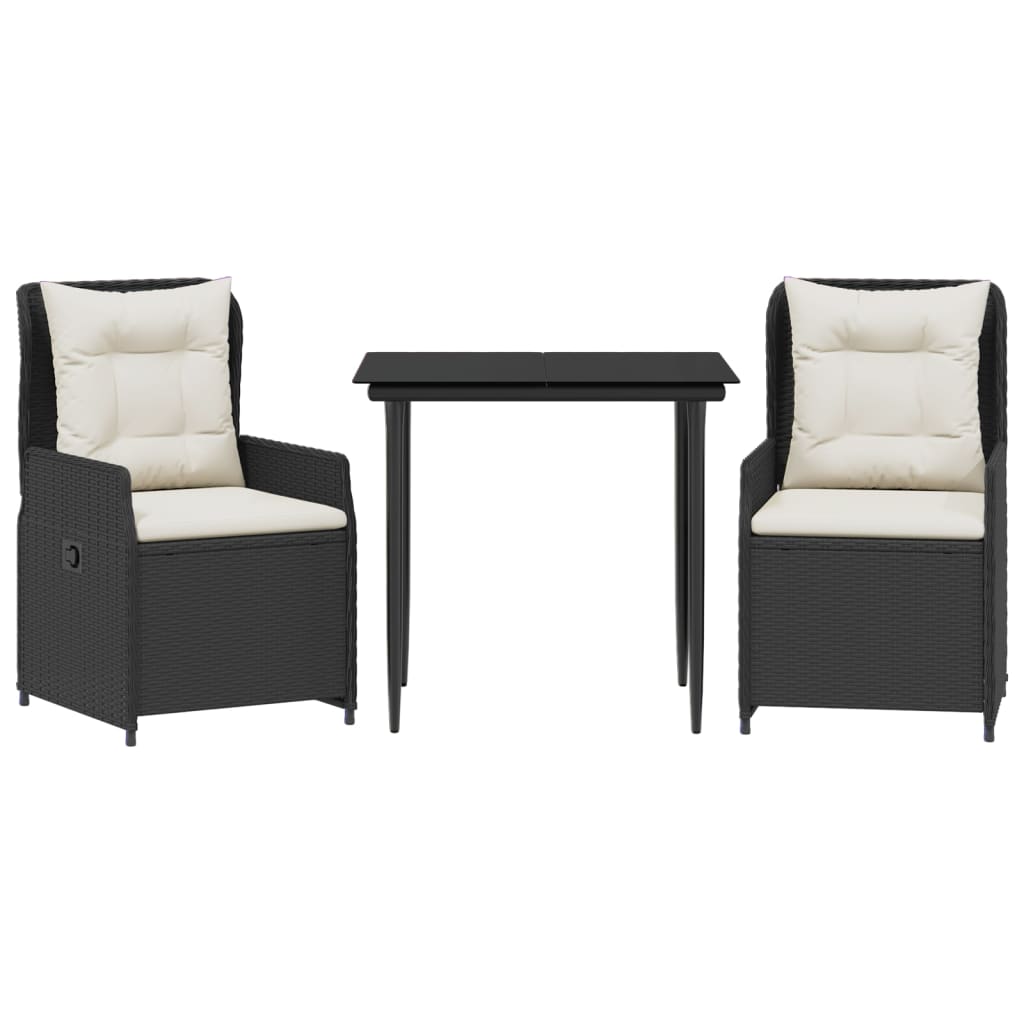 3-tlg. Garten-Essgruppe mit Kissen Schwarz Poly Rattan – Bild 2