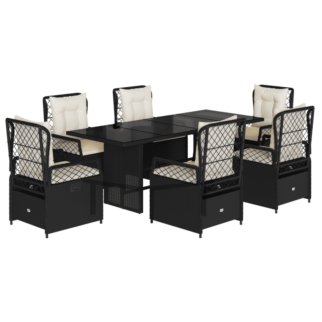 7-tlg. Garten-Essgruppe mit Kissen Schwarz Poly Rattan – Bild 2