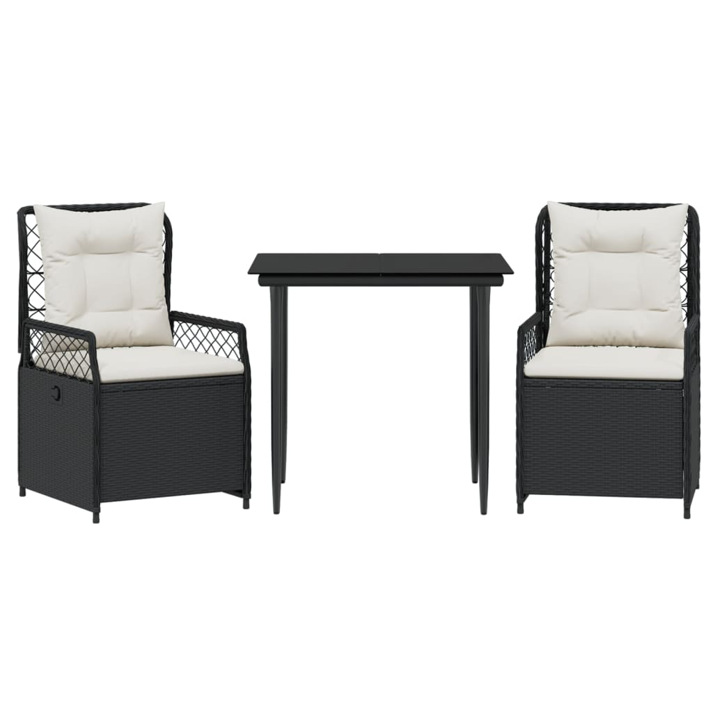 3-tlg. Garten-Essgruppe mit Kissen Schwarz Poly Rattan – Bild 2
