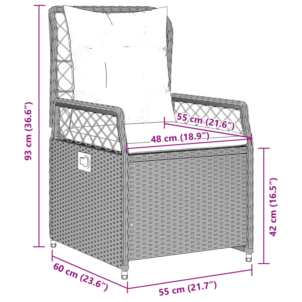 3-tlg. Garten-Essgruppe mit Kissen Schwarz Poly Rattan – Bild 10