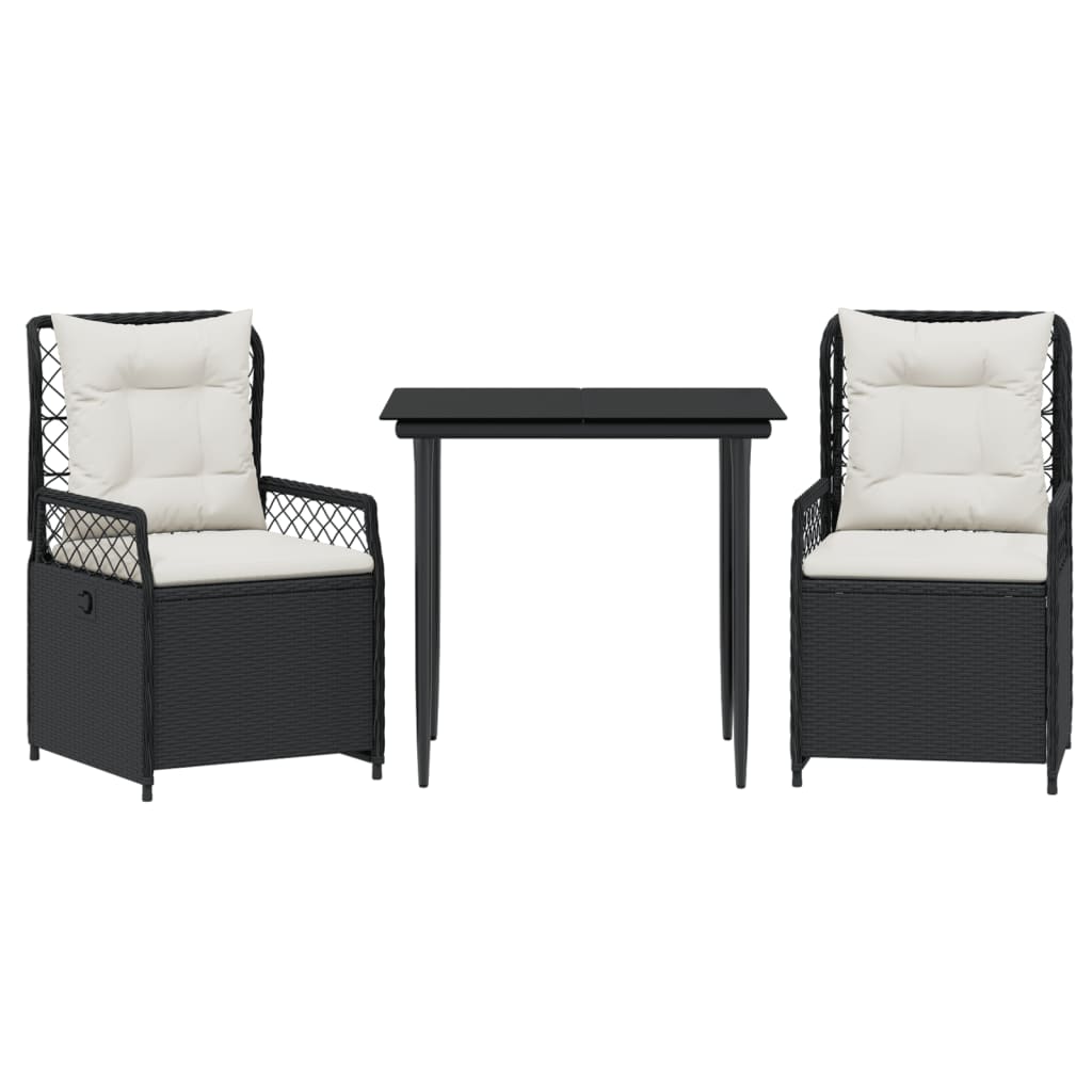 3-tlg. Garten-Essgruppe mit Kissen Schwarz Poly Rattan – Bild 2