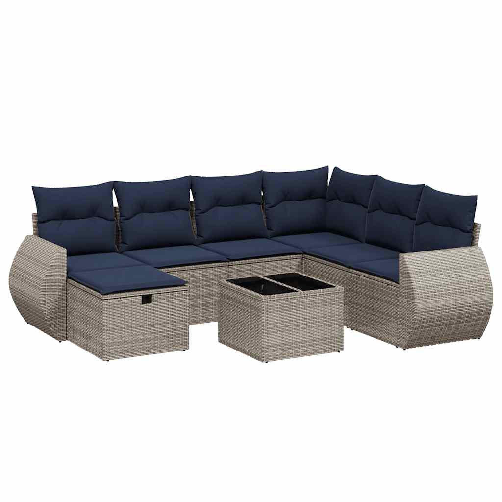 8-teiliges Gartensofa-Set mit Kissen, grau, Polyrattan – Bild 2