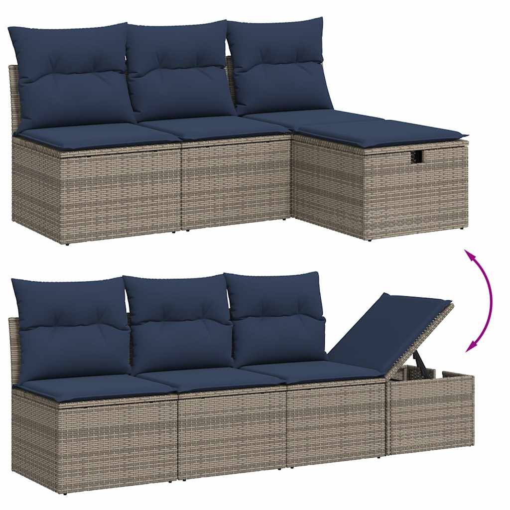8-teiliges Gartensofa-Set mit Kissen, grau, Polyrattan – Bild 3