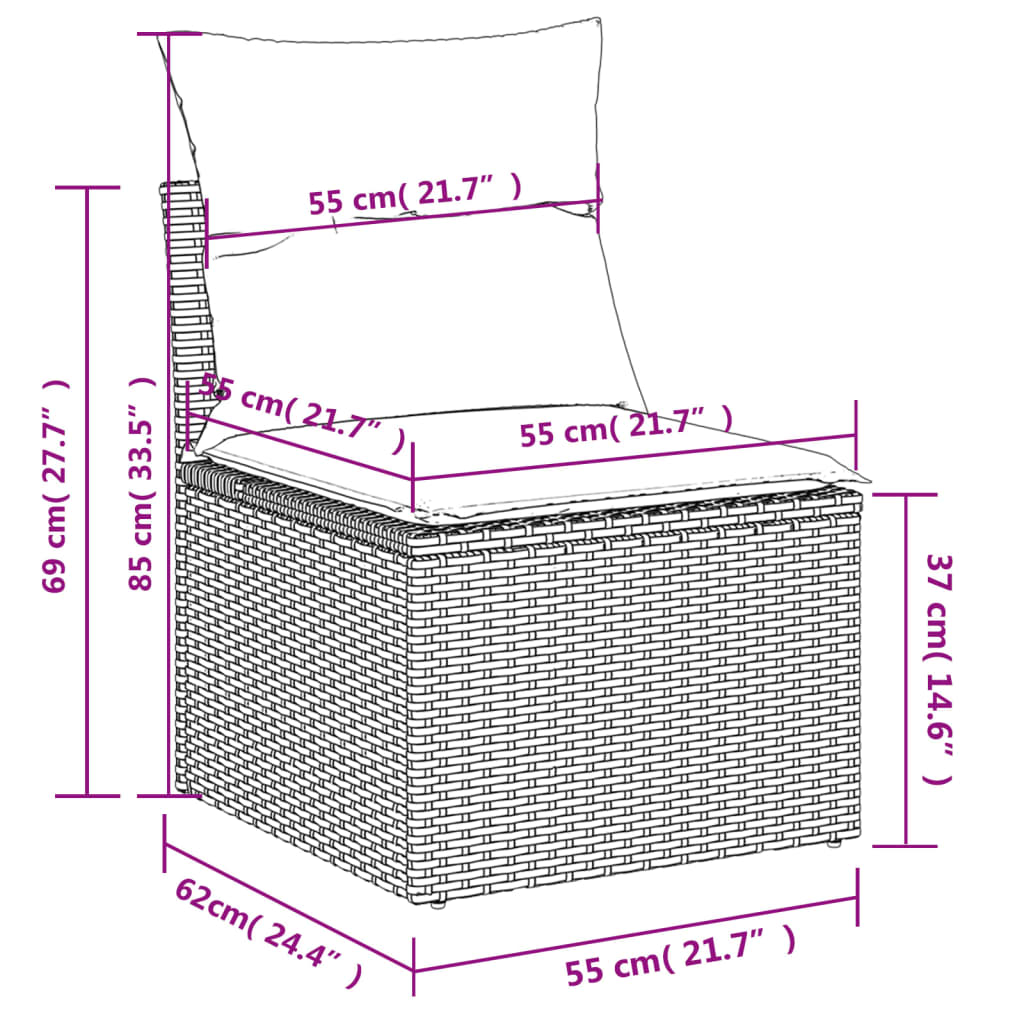 5-tlg. Garten-Sofagarnitur mit Kissen Schwarz Poly Rattan – Bild 10