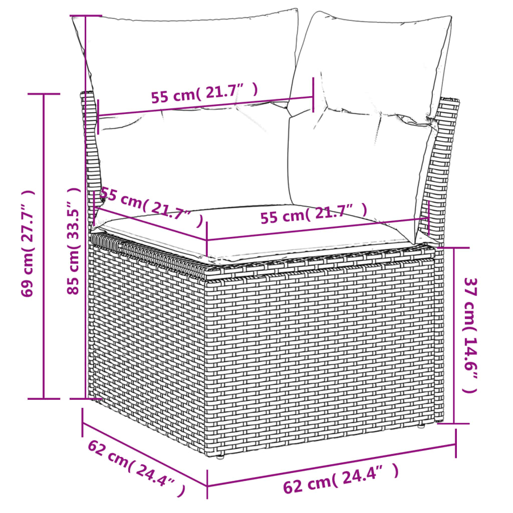 7-tlg. Garten-Sofagarnitur mit Kissen Schwarz Poly Rattan – Bild 11