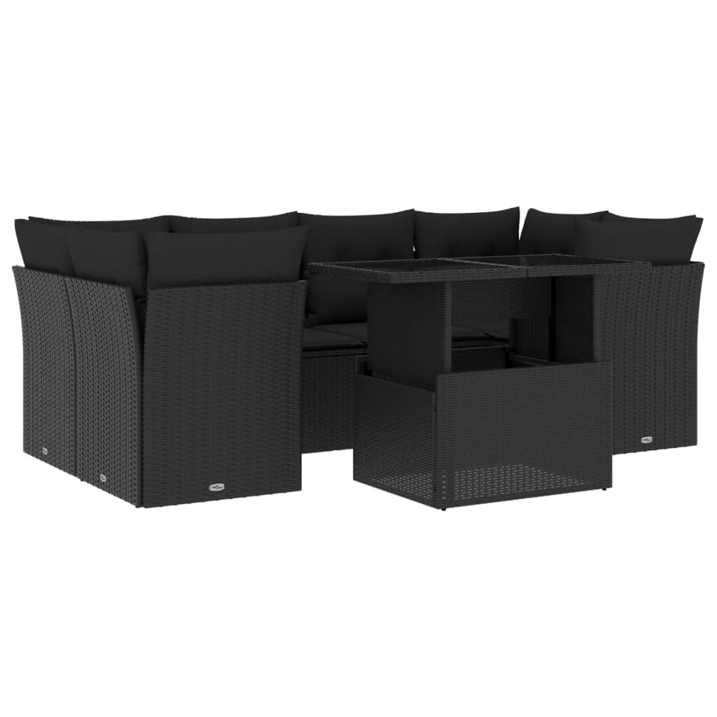 7-tlg. Garten-Sofagarnitur mit Kissen Schwarz Poly Rattan – Bild 2