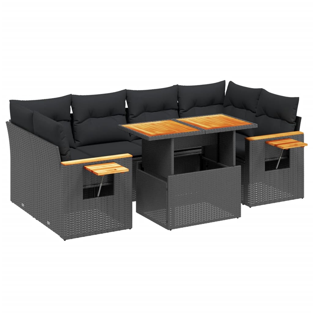 7-tlg. Garten-Sofagarnitur mit Kissen Schwarz Poly Rattan – Bild 3