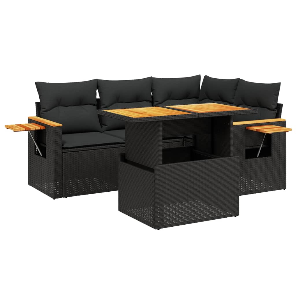 5-tlg. Garten-Sofagarnitur mit Kissen Schwarz Poly Rattan – Bild 3
