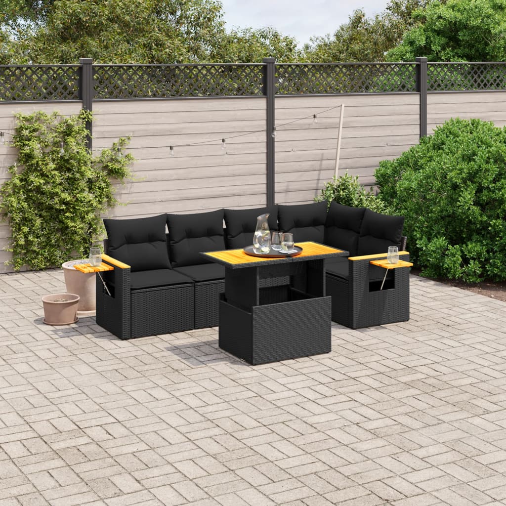 6-tlg. Garten-Sofagarnitur mit Kissen Schwarz Poly Rattan – Bild 2