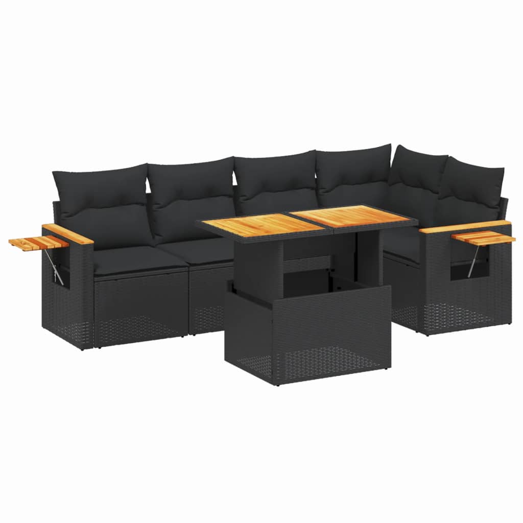 6-tlg. Garten-Sofagarnitur mit Kissen Schwarz Poly Rattan – Bild 3
