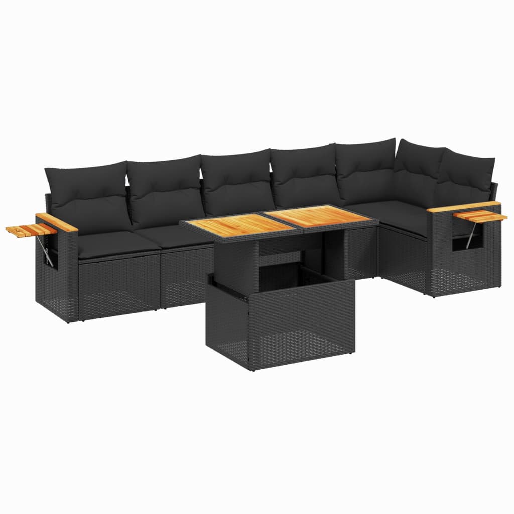 7-tlg. Garten-Sofagarnitur mit Kissen Schwarz Poly Rattan – Bild 3