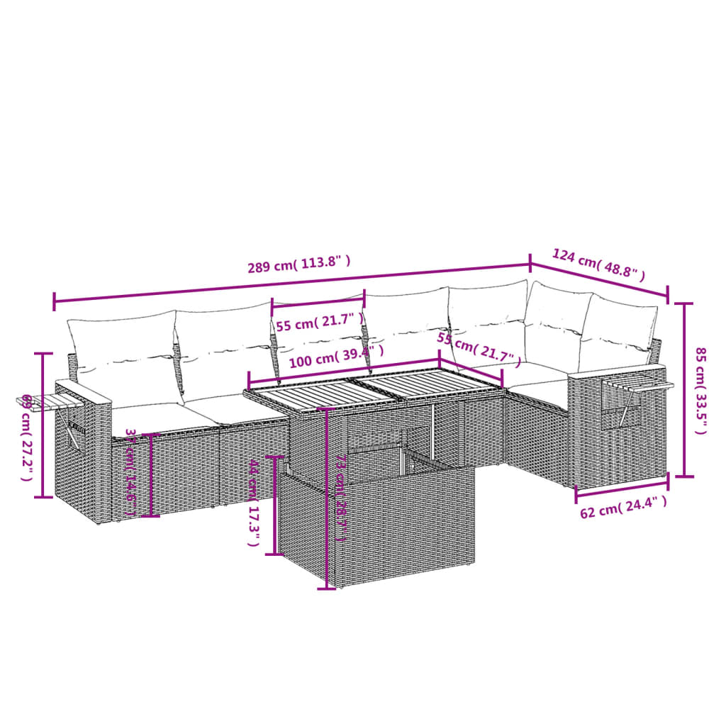 7-tlg. Garten-Sofagarnitur mit Kissen Schwarz Poly Rattan – Bild 4