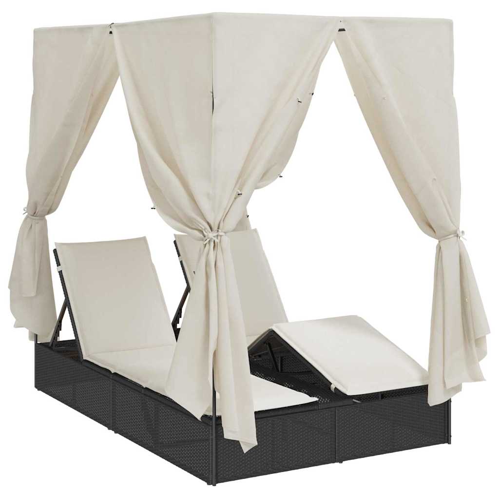 Doppelte Sonnenliege Warmes Weiß 205 x 129 x 200 cm Poly-Rattan – Bild 2
