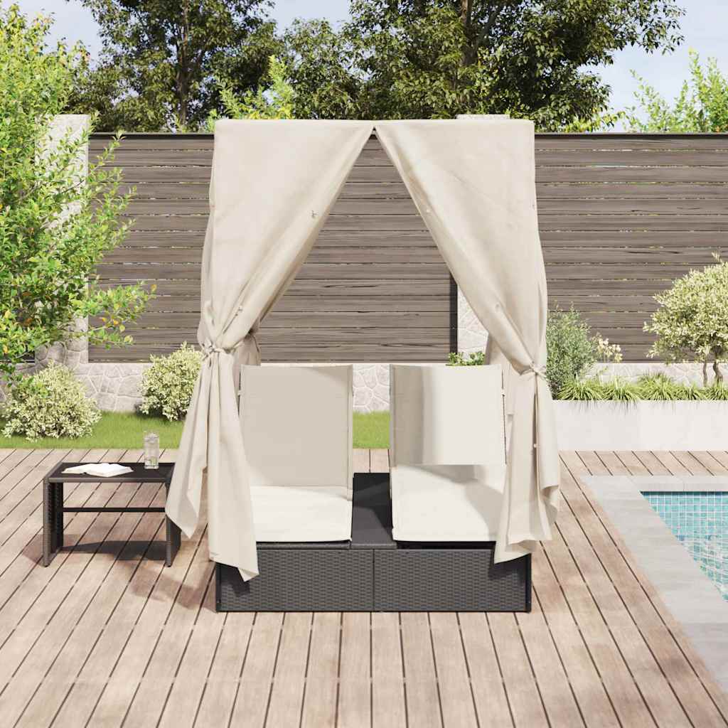 Doppelte Sonnenliege Warmes Weiß 205 x 129 x 200 cm Poly-Rattan – Bild 3