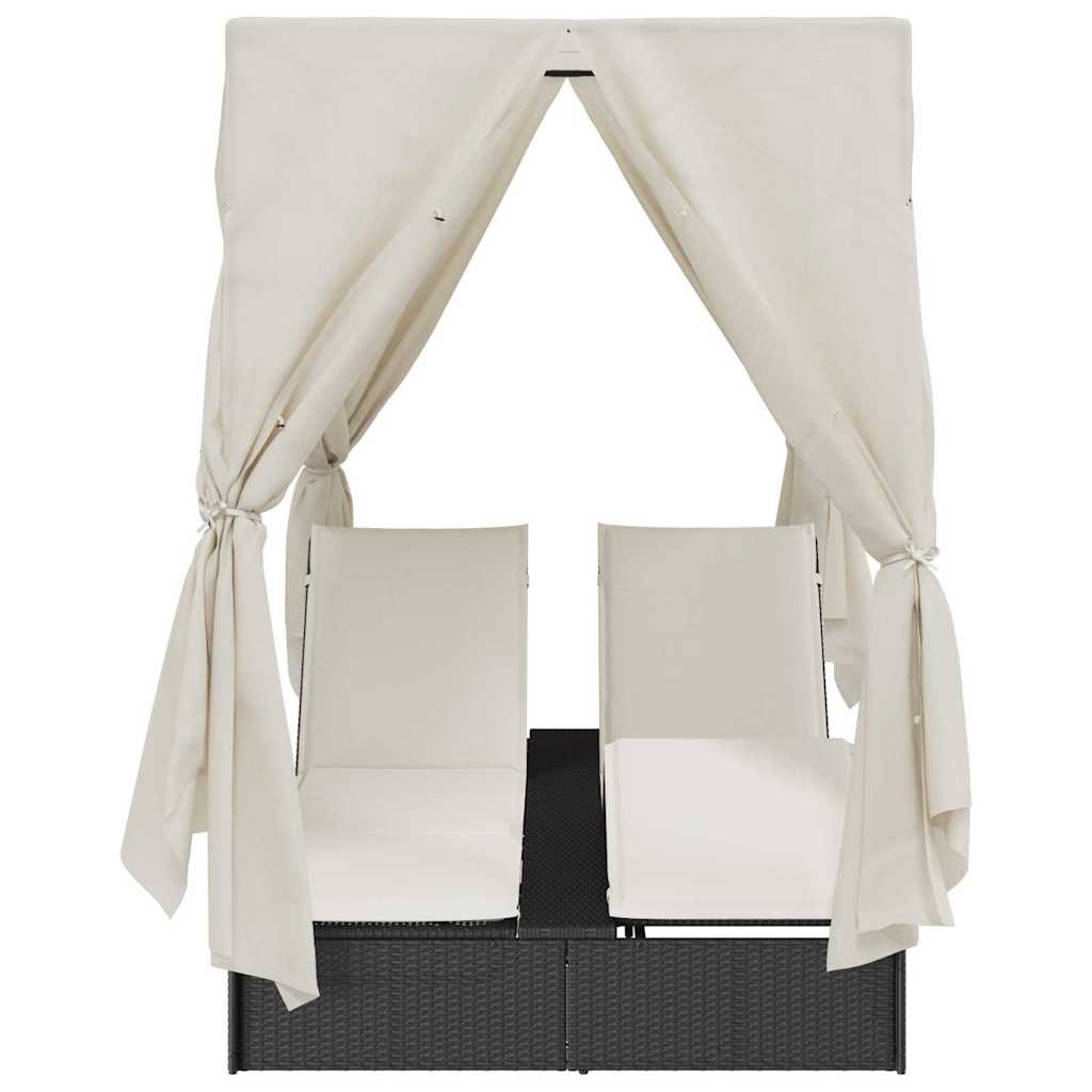 Doppelte Sonnenliege Warmes Weiß 205 x 129 x 200 cm Poly-Rattan – Bild 5