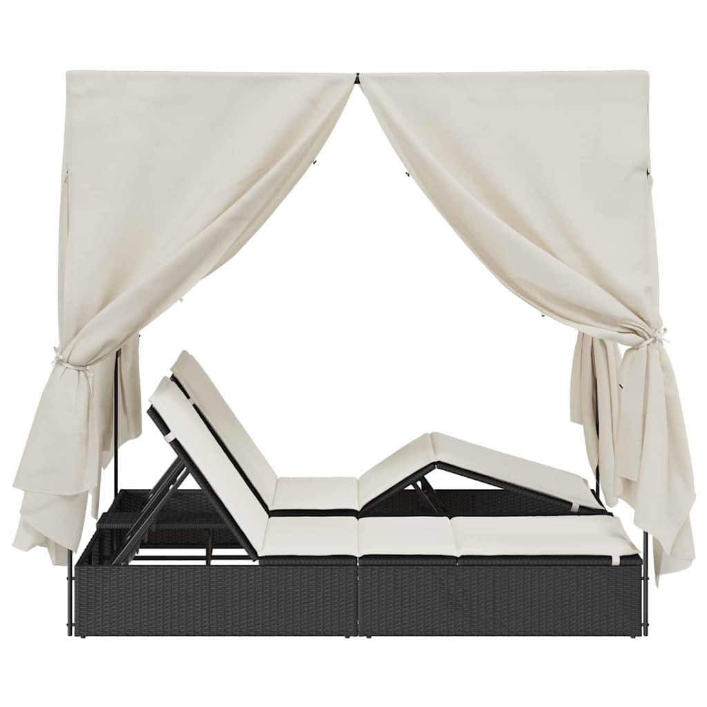 Doppelte Sonnenliege Warmes Weiß 205 x 129 x 200 cm Poly-Rattan – Bild 6
