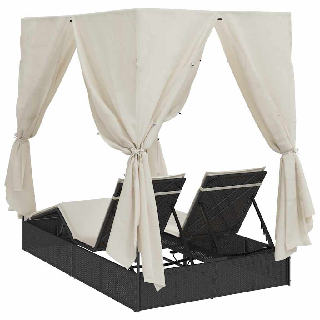 Doppelte Sonnenliege Warmes Weiß 205 x 129 x 200 cm Poly-Rattan – Bild 7
