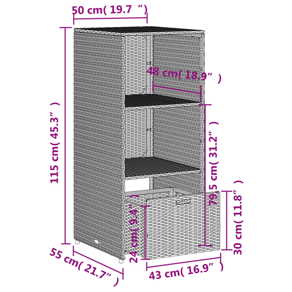 Gartenschrank Schwarz 50x55x115 cm Poly Rattan – Bild 14