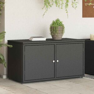Gartenschrank Schwarz 110x55x60,5 cm Poly Rattan