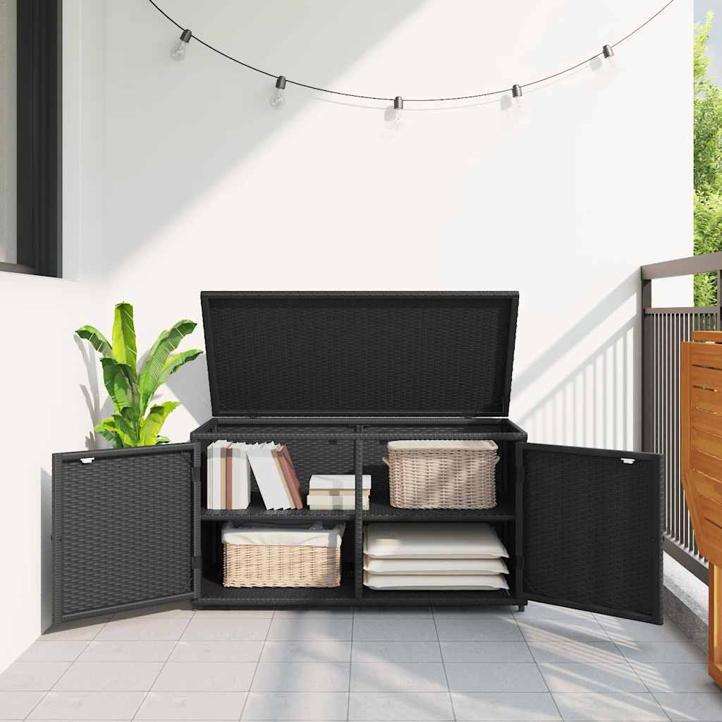 Gartenschrank Schwarz 110x55x60,5 cm Poly Rattan – Bild 3