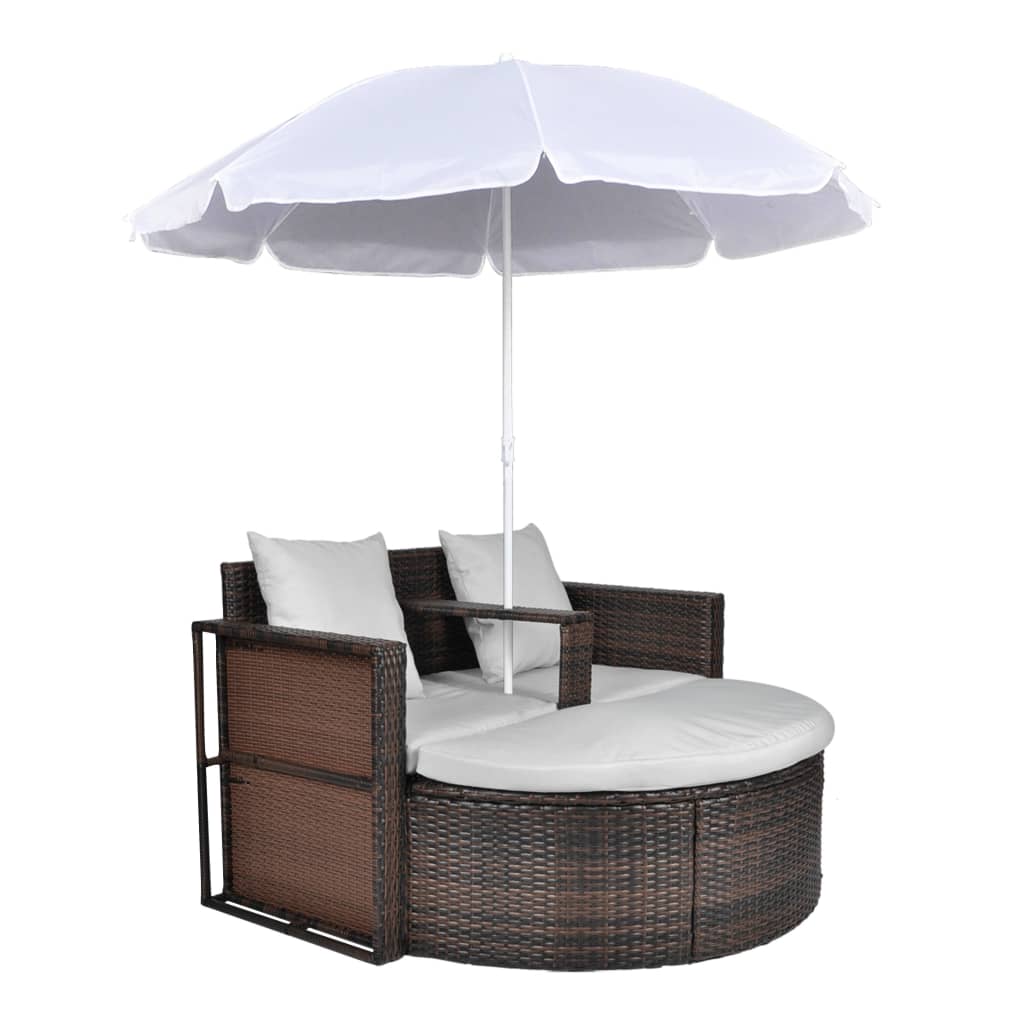 Gartenbett mit Sonnenschirm Braun Poly Rattan – Bild 2