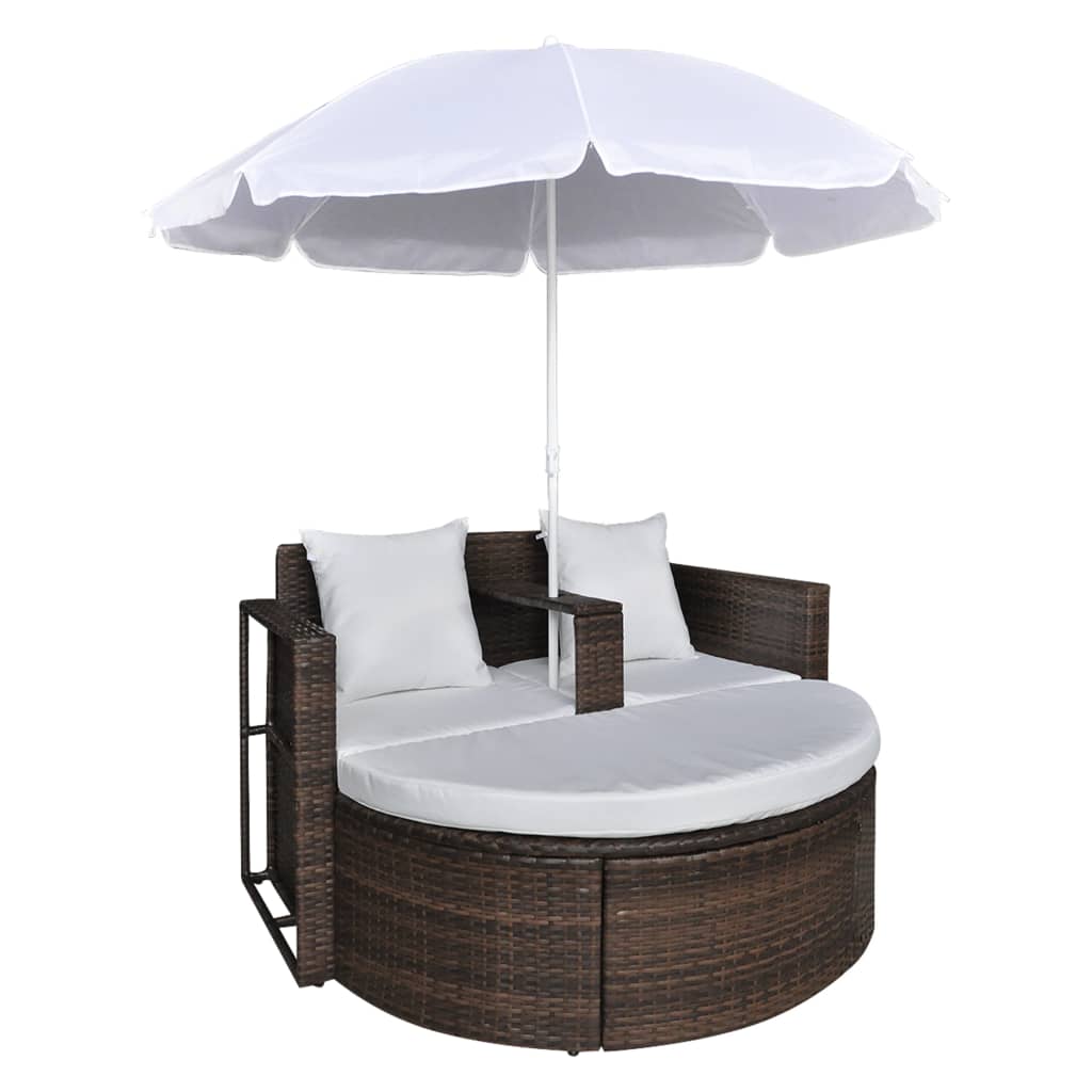 Gartenbett mit Sonnenschirm Braun Poly Rattan – Bild 4
