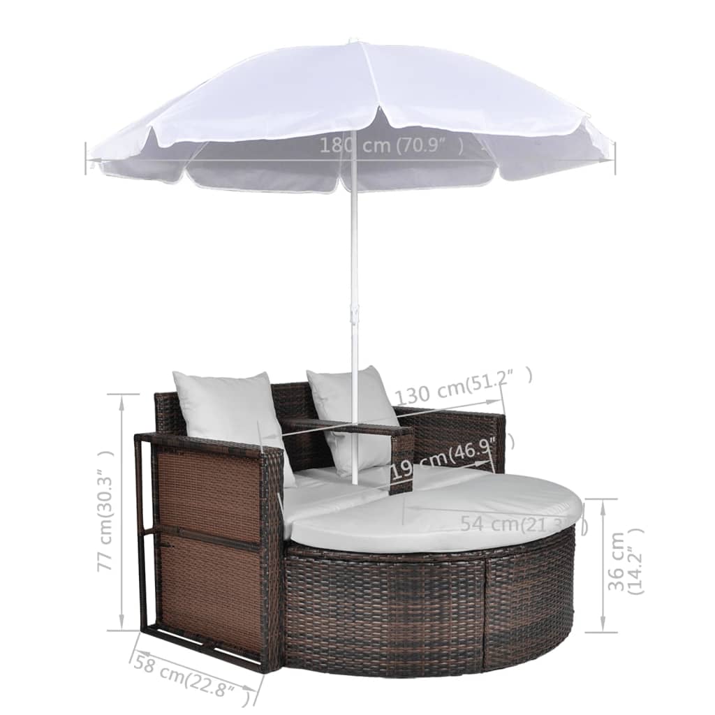 Gartenbett mit Sonnenschirm Braun Poly Rattan – Bild 8