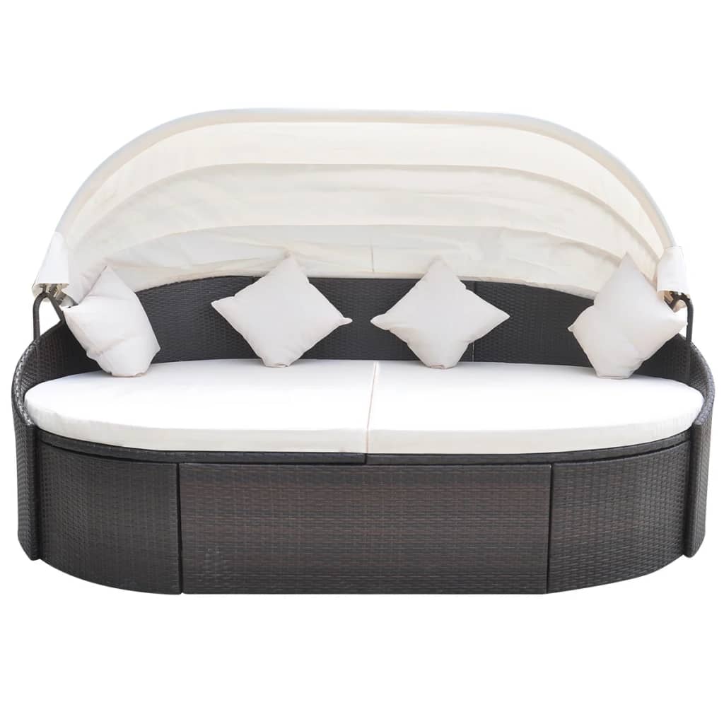 Outdoor-Loungebett mit Dach Poly Rattan Braun – Bild 2
