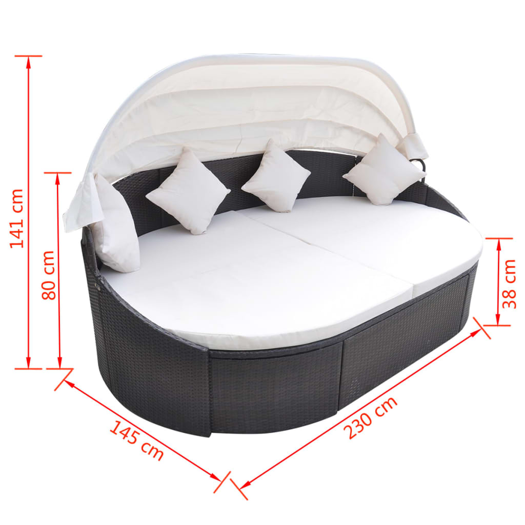 Outdoor-Loungebett mit Dach Poly Rattan Braun – Bild 5