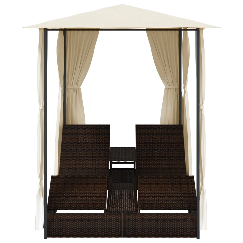Doppel-Sonnenliege mit Vorhang Poly Rattan Braun – Bild 4