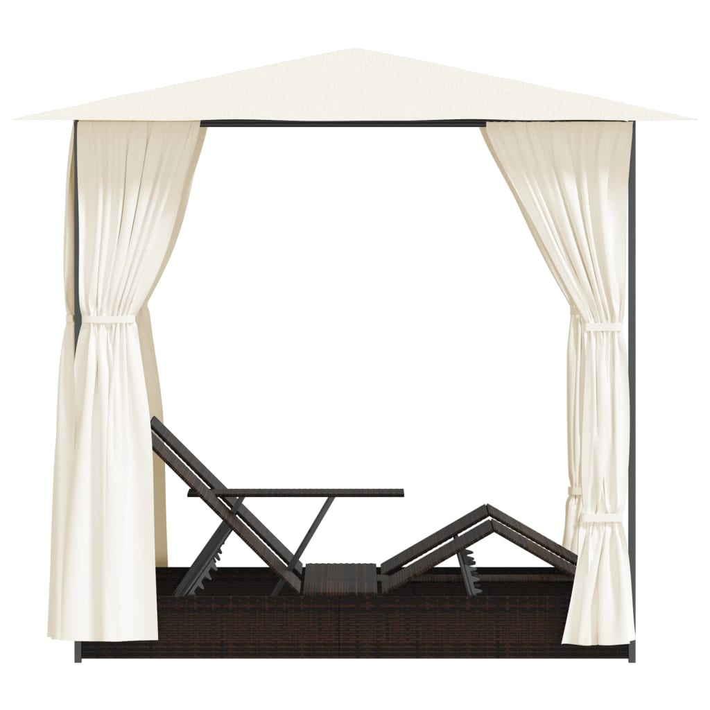 Doppel-Sonnenliege mit Vorhang Poly Rattan Braun – Bild 5