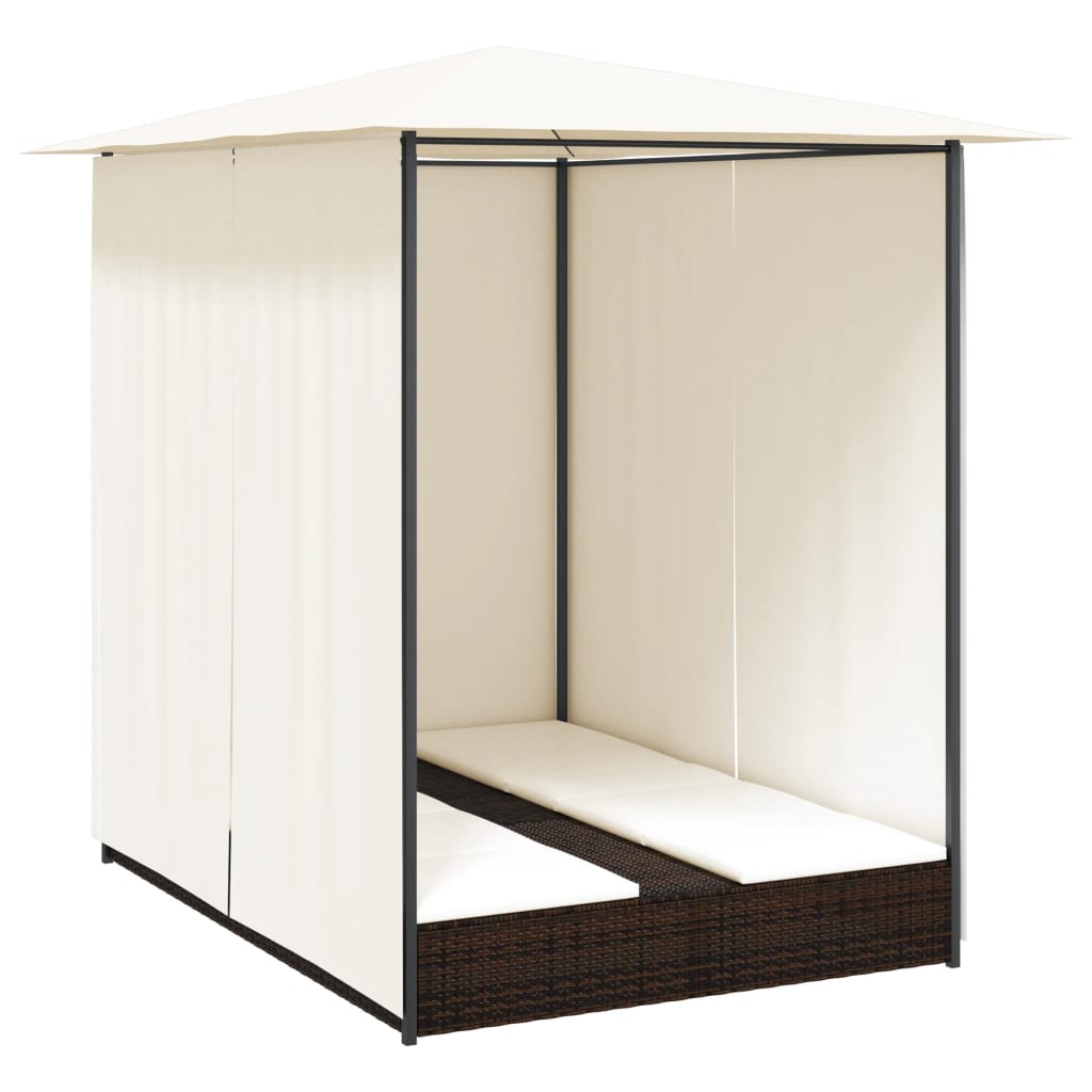 Doppel-Sonnenliege mit Vorhang Poly Rattan Braun – Bild 6